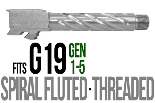 Fits Glock 19 9mm Match Thick Spiral Fluted Barrel Naked Stainless Steel