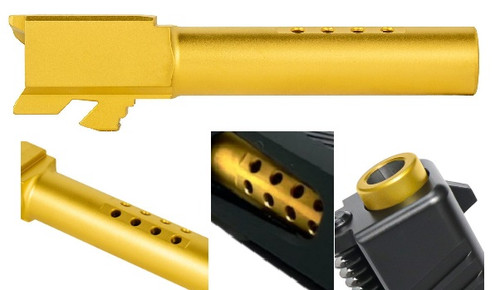 Fits Glock 19 9mm Ported Threaded Barrel in Gold